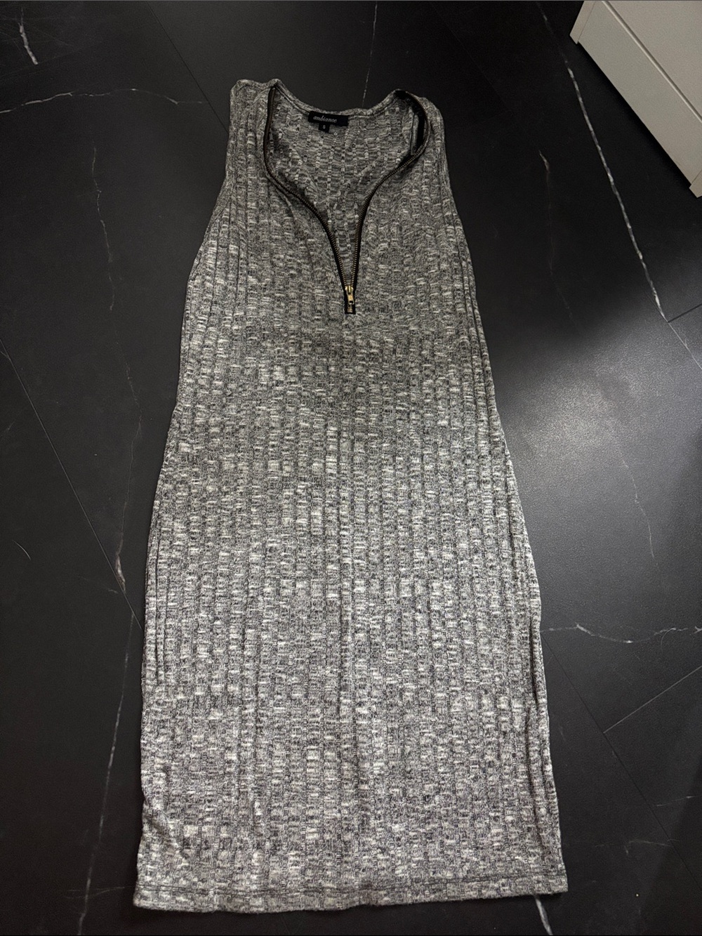 Ambiance Marled Grey Ribbed Tank Mini Dress with Front Zip